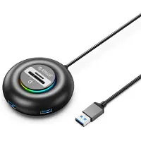 ORICO YXR4 RGB USB-hub med 4 USB-A 3.0-porter og SD- og microSD-kortleser, 1,8 m – svart
