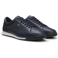 BOSS for man. 50574126 Nitan Lowp navy blue leather trainers (43), Flat, Laces, Casual