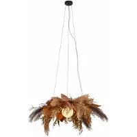 QAZQA Japandi pendellampe svart med beige blomster og hvitt glass - Flower Power