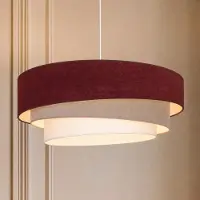 Duolla Pendellampe Trio, mørkerød/beige, Ø 60 cm, tekstil, E27
