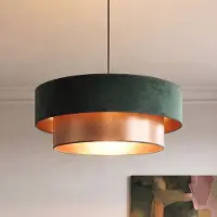 Duolla Pendellampe Dorina, grønn/gull, Ø 60 cm, tekstil, E27