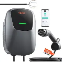 Vevor ladestasjon for elbil 22 kW trefaselader for elbiler 7,5 m, for alle elbiler og plug-in-hybrider, 400 V AC Home Type 2 Smart bil-veggboks, 32 A strøm, med app-fjernkontroll og LED-indikator, IP6