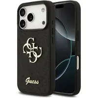 GUESS iPhone 18 Pro Fixed Glitter 4G Metal Logo Deksel - Svart