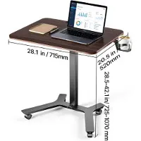 Vevor Stående skrivebord, justerbar høyde, mobilt ståbord med hjul, 715 x 520 mm liten datamaskin, sitte-/stå-arbeidsstasjon med krok, 15 kg kapasitet, fotpedal, pneumatisk løfteanordning for hjemmeko