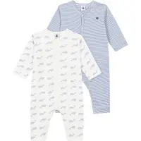 Petit Bateau Nattdrakter - 2-pack - Hvit/Blå - - 3 md - Nattdrakt