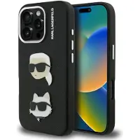 Karl Lagerfeld FW Grained Karl & Choupette Heads Pins-etui til iPhone 16 Pro – svart