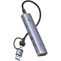 Baseus UltraJoy-serien USB-A/USB-C-hub: 4 x USB-A 3.0, 1 x USB-C 5 V – grå