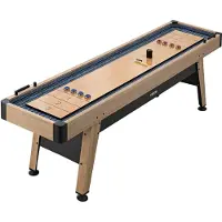 Vevor 2,7 m shuffleboardbord, ripebestandig spillefelt for jevn og rask puckbevegelse, sokkelben med nivåjusteringer for optimal stabilitet, shuffleboard med 8 pucker, voks, børste, for familierom