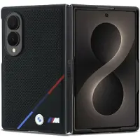 BMW M-lær, perforert, trefarget stripe, metalllogo, MagSafe-etui til Galaxy Z Fold 8 – svart