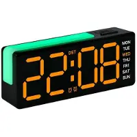 24hShop Digital vekkerklokke med RGB-nattlampe og oransje lys – Svart / LED-vekkerklokke med stemningslys