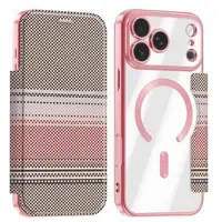 Mtp Products iPhone 18 Pro Max Stilig magnetisk flipp-deksel med RFID-kortspor - rosa