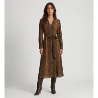 Twinset for woman. 262TT2600 Long dress with brown python print (42), Casual, Animal Print, Viscose, Long sleeve