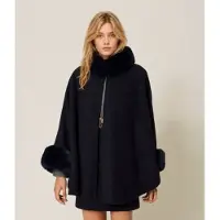 Twinset for woman. 262TO5730 Navy blue cloth poncho (OSFA), Casual, Polyester