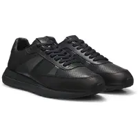 BOSS for man. 50573571 Vinston Runner black leather trainers (42), Flat, Laces, Casual