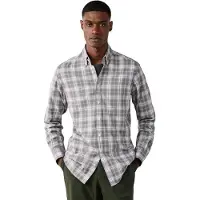 Hackett for man. HM3010867 Gray tailored fit plaid flannel shirt (L), Casual, Grey, Cotton, Classic, Long sleeve