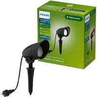 Philips Cylr spot med jordspyd, svart, stikkontakt, IP44, GU10