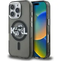 Karl Lagerfeld IML Glitter Karl & Choupette Sketch Logo MagSafe-etui til iPhone 16 Pro – svart