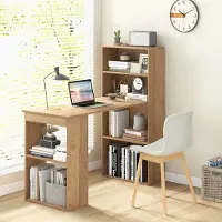 24hShop Skrivebord med bokhylle / dataskrivebord / arbeidsbord / kontorpult med hylle