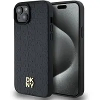 DKNY DKHMP15SPSHRPSK iPhone 15/14/13 6,1 sort hardcase lædermønster metall-logo MagSafe