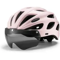 RockBros sykkelhjelm med visir, avtakbare UV-briller, avtakbart visir, Unisex - Rosa