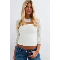 Gina Tricot  - 14+ lace top - Topper - Hvit - M - Dame