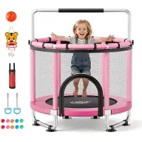 Vevor 142 cm trampoline for barn, minitrampoline for småbarn, 60 kg innendørs utendørs leketøy med nett og justerbar gymnastikkstang, julegaver, bursdagsgaver til jenter og gutter