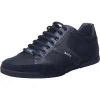 BOSS for man. 50498265 Saturn navy leather trainers (42), Flat, Laces, Casual