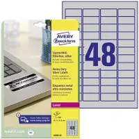 Avery Heavy Duty Laser Labels - Polyester - sølv - 45.7 x 21.2 mm 960 etikett(er) (20 ark x 48) merkelapper