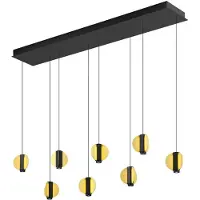 HELL LED-hengelampe Iris, svart/gull, lengde 180 cm, metall, 8 lyskilder