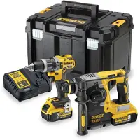 DeWalt DCK207P2T-QW 18 V XR verktøysett / slagdrill og SDS-Plus-borhammer med batterier