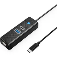 ORICO PWCUR-C3 USB-hub med 3 porter: USB-A 3.0, USB-C 3.0, RJ45 Gigabit, 1,8 m – svart