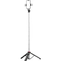 24hShop Selfie-stav med stativ, LED-lys og teleskophåndtak, 1,3 m - svart