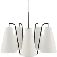 Globen Lighting hengelampe Lou 5, hvit bouclé/svart stoff