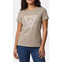 Guess Marciano for woman. W5YI40I3Z14 Beige Triangle T-shirt with pearls (M), Casual, Green, Leather, Short sleeve