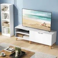 Vasagle TV-benk 140 cm med oppbevaring – Passer TV opptil 65 tommer, hvit