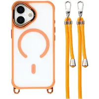 Hurtel iPhone 17-etui med justerbar skulderrem og MagSafe-kompatibel kameraramme som stativ – oransje