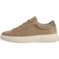 Pepe Jeans for man. PMS000068 Colins Basic beige leather sneakers (40), Flat, Split Leather, Laces, Casual