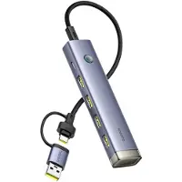 Baseus UltraJoy-serien USB-A/USB-C-hub: 4 x USB-A 3.1, 1 x USB-C 5 V – grå