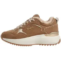 Pepe Jeans for woman. PLS600085 Kimi One brown leather sneakers (38), 3 to 5 cm, Split Leather, Laces, Casual