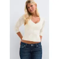 Gina Tricot  - 14+ quarter sleeve frill top - Topper - Hvit - S - Dame