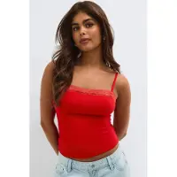 Gina Tricot  - 14+ lace singlet - Topper - Rød - M - Dame