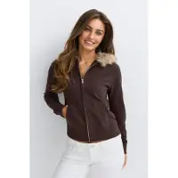 Gina Tricot - 14+ fur hoodie - gensere - Brun - XXS - Dame