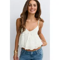 Gina Tricot  - 14+ broderie anglais singlet - Topper - Hvit - M - Dame