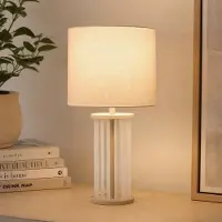 Searchlight Bordlampe Swizzle, beige, glass, tekstil, høyde 42 cm, E27