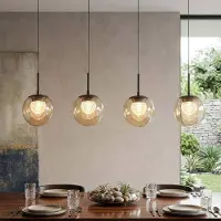 Searchlight LED-hengelampe Solis, 4 lyskilder, lang, bronse, glass, 2 700 K