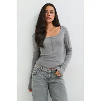 Gina Tricot  - Long sleeve button top - Langermede topper - Grå - S - Dame
