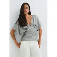 Gina Tricot  - Satin top - topper med knyting - Grå - 40 - Dame