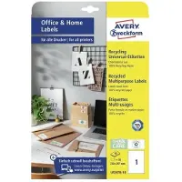 Avery LR3478-10, Hvit, Rektangel, Permanent, 210 x 297 mm, A4, Papir