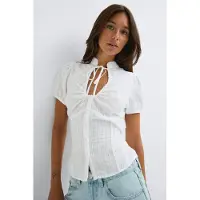 Gina Tricot  - Structured keyhole blouse - Bluser - Hvit - 34 - Dame