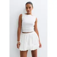 Gina Tricot  - Embroidery skirt - miniskjørt - Hvit - M - Dame